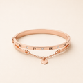 Roman Numeral CZ Heart Tassel Hinged Bangle