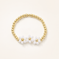 Floral White Daisy Stretch Ring - Beaded Flower Charm Band