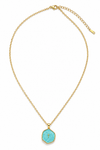 Hexagon Coastal Cross Necklace Goldtone Marine Enamel Chain