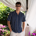 Men's Linen Cotton Coastal Short Sleeve Stripe Embroidery Shirt - Solace