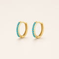 Turquoise CZ Gold Huggie Hoop Earrings 12mm