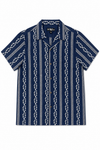 Men's Linen Cotton Coastal Short Sleeve Stripe Embroidery Shirt - Solace