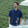 Men's Linen Cotton Coastal Short Sleeve Embroidered Shirt - LSLE PALMS