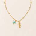 14K Gold Stainless Steel Seahorse Starfish Necklace