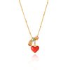 18K Gold Plated Reversible Red White Heart Charm Necklace