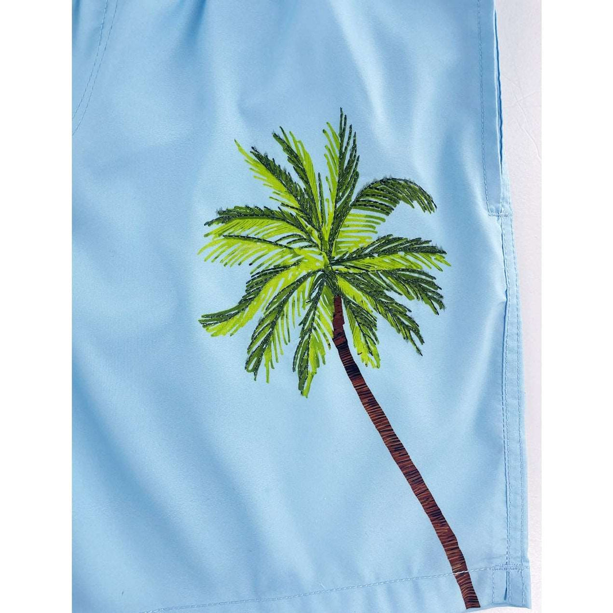 Men's 6'' Inseam embroidered swim trunks-Palm Pastel Islandhaze
