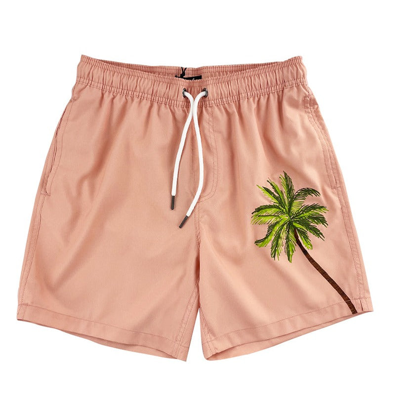 Men's 6'' Inseam embroidered swim trunks-Palm Pastel Islandhaze