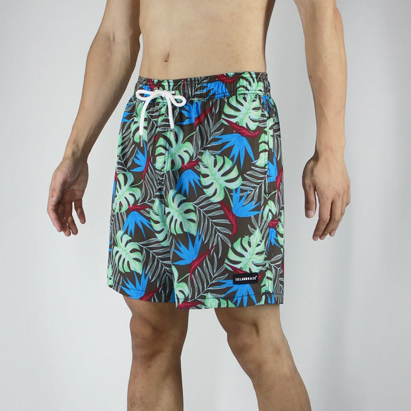 Men's 6'' Stretch Printed Volley Swim Trunks With Pockets-LENO Islandhaze