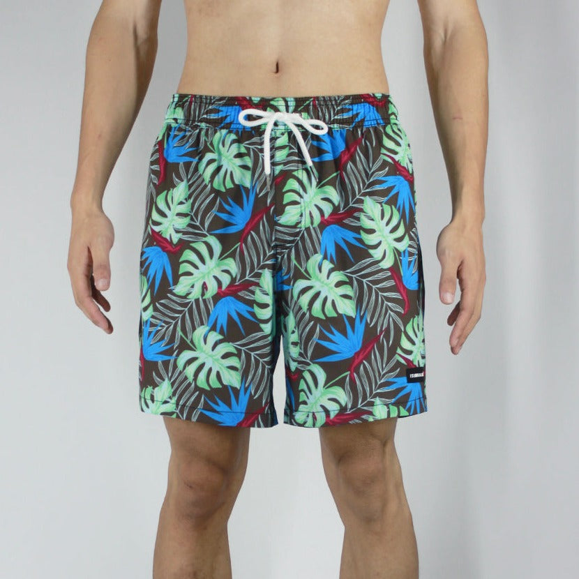 Men's 6'' Stretch Printed Volley Swim Trunks With Pockets-LENO Islandhaze
