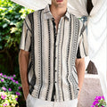 Men's Textured Crochet Stripe Short Sleeve Resort Shirt