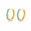Turquoise CZ Gold Huggie Hoop Earrings 12mm
