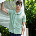 Men's Textured Knit S/S Open-Weave Cardigan Shirt