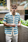 Men's Vintage Crochet Knit Chevron Resort Shirt