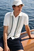 Color-Block Stripe Knit Polo Shirt | Textured Resort Top