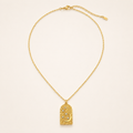 18K Gold CZ Celestial Sunburst Celestial Moon Tag Necklace