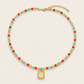Boho Square Opal Cat Eye Bead Strand Necklace Pendant Choker