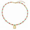 Boho Square Opal Cat Eye Bead Strand Necklace Pendant Choker