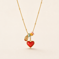 18K Gold Plated Reversible Red White Heart Charm Necklace