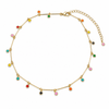 Boho Rainbow Bead Drop Gold Tube Chain Necklace