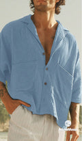 Short Sleeve Cotton Gauze Men’s Top -Lightweight Resort Wear-RAKINO